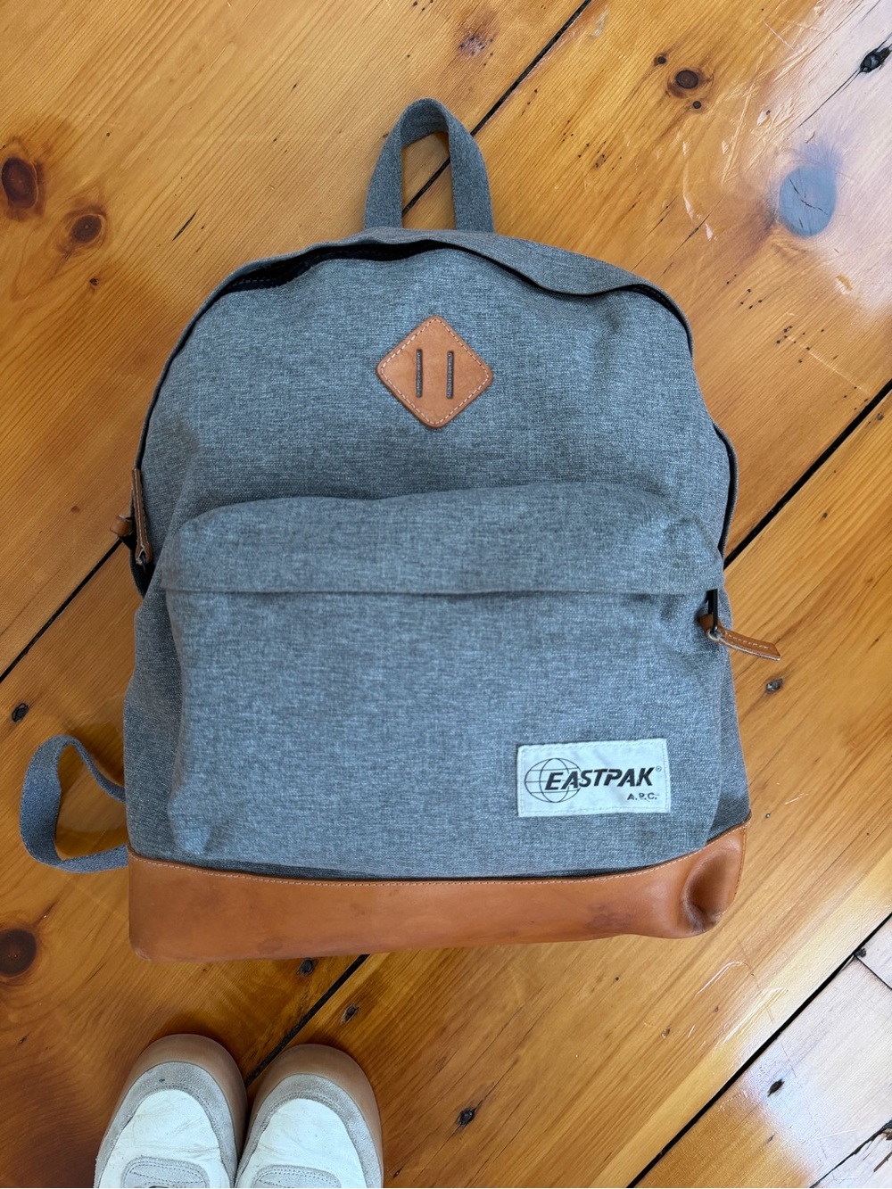 A.P.C. x Eastpak 2013 Gray Leather Wyoming Backpack Rare Collab
